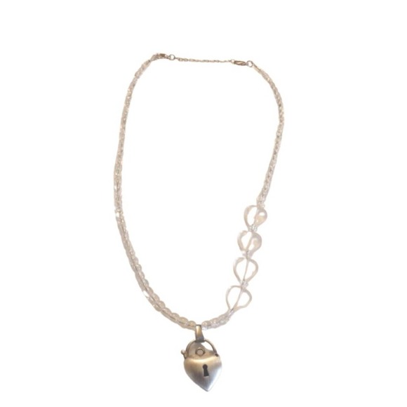 Clear Quartz Hearts Necklace and Crystalline Glass Beads 3032 - Picture 1 of 2
